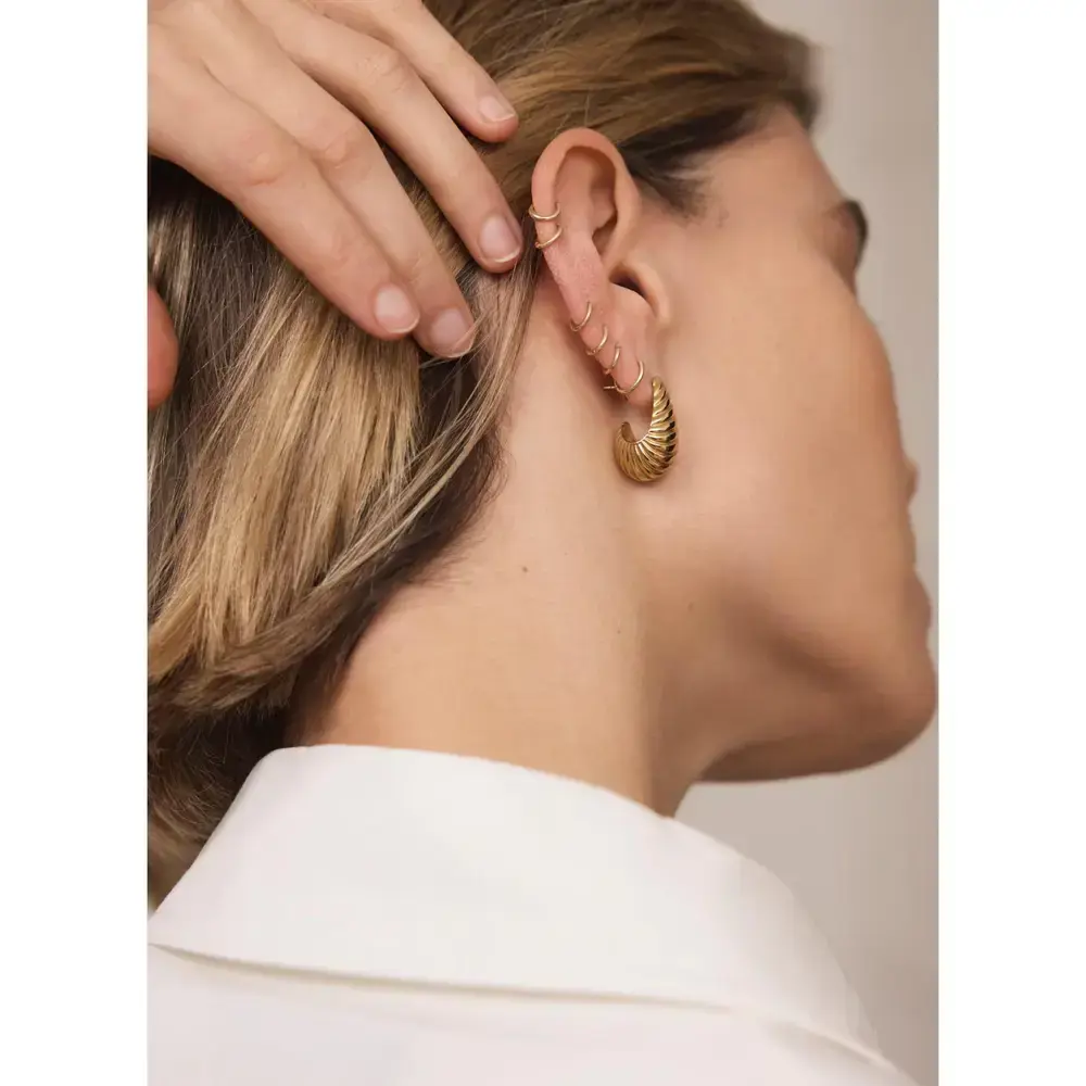 Mint Velvet Gold Stainless Steel Ribbed Curve Earrings